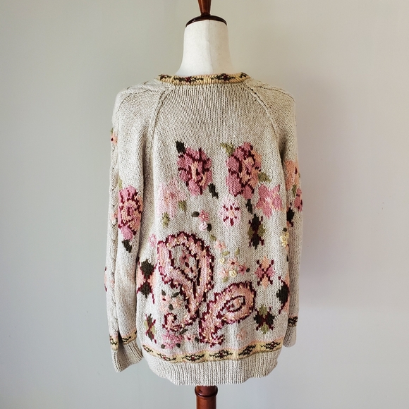 Vintage Hand Knit Van Heusen For Her Floral Cottagecore Sweater Pullover XL - Picture 6 of 16